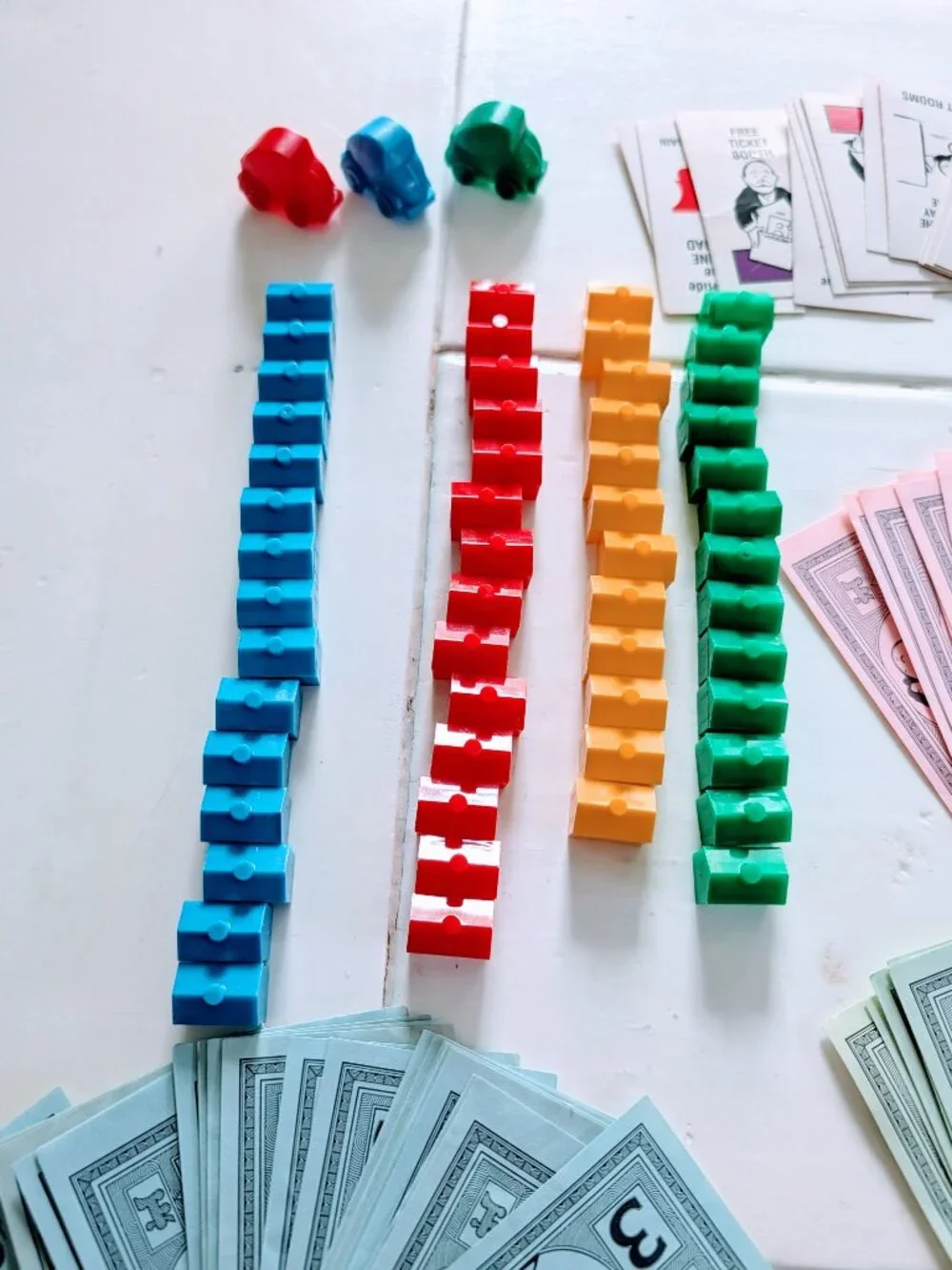 VTG 1990 Monopoly Junior Replacement Parts Lot Cars Houses Money Chance Card